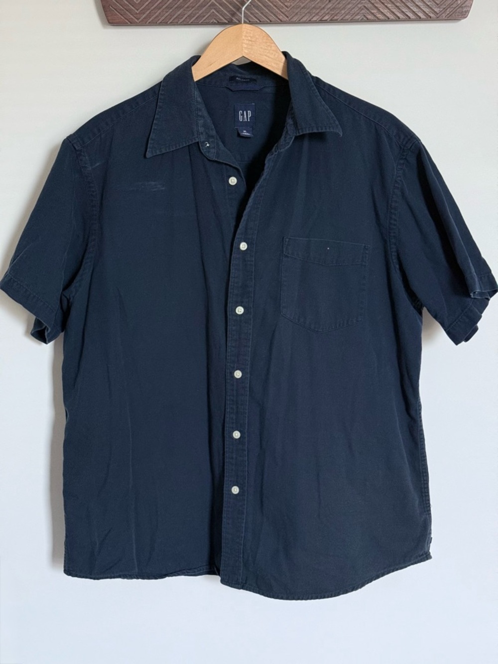 Gap Navy Blue Relaxed Fit Short Sleeve Button Down Shirt 100% Cotton XL